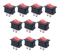 10PCS Interrupteur de puissance Bouton poussoir Interrupteur d'alimentation 3A 250V Noir Rouge 10x15mm SPST 2Pin KCD11 Interrupteur à bascule marche/arrêt encliquetable pour Voiture Bateau (Rouge)