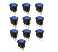 10Pcs KCD1 12V 20A / 220v 10A ON/OFF 20mm Round Rocker Switch LED illuminated Car Dashboard Dash Boat Van With light(Blue,DC 12V)