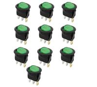 10Pcs KCD1 12V 20A / 220v 10A ON/OFF 20mm Round Rocker Switch LED illuminated Car Dashboard Dash Boat Van With light(Green,AC 220V)