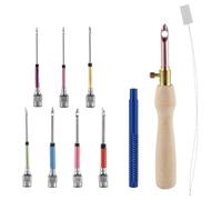 10pcs Kit Aiguilles de Poinçonnage, Kit de Broderie Réglable avec 7 Tailles Têtes d'Aiguilles de Poinçonnage Aiguille à Piquer pour Adultes Débutants Fil Dentaire Point de Croix Bricolage