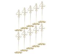 10Pcs Message Clip Desktop Metal Business Card Photo Golden Airplane Holder with Base