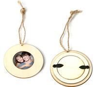 10pcs Mini cadre photo rond en bois avec corde d'accrochage DIY artisanat en bois pour décoration murale