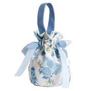 10pcs Mini Floral Canvas Drawstring Bag with Bowknot Pearl Chain Jewelry Pouch Wedding Candy Pour Bonbons