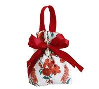 10pcs Mini Floral Canvas Drawstring Bag with Bowknot Pearl Chain Jewelry Pouch Wedding Candy Pour Bonbons