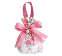 10pcs Mini Floral Canvas Drawstring Bag with Bowknot Pearl Chain Jewelry Pouch Wedding Candy Pour Bonbons