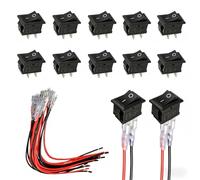 10Pcs Mini Interrupteur à Bascule KCD1 Pré-câblé 15cm, Commutateur SPST ON/OFF 2 Broches Noir, Bouton Poussoir Rectangulaire pour Voiture Auto Bateau Appareils Ménagers 12V 220V AC/DC Installation