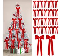 10Pcs Noeud RubanNoël,Nœuds en Ruban de Noëls en Velours 13x25x2.5cm Arc Noël Noeud Papillon Décoration Sapin Arbre Noël Emballage Cadeau Guirlande avec Attache (Rouge)