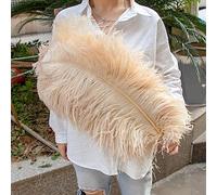 10Pcs Plumes d'Autruche Blanches 35-60 Cm / 14-24" Grande Plume d'Autruche pour Artisanat Centres de Table de Carnaval Décoration de Mariage-Kaki clair,grand pôle 60-65 CM