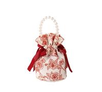 10pcs Ribbon Bow Canvas Flower Drawstring Bag Pearl Handle Wedding Small Wrist Floral Candy Storage Bowknot Handbag Pour Bonbons