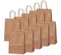 10Pcs Sac Papier Cadeau avec Poignées 26x12x32cm,Pochette Cadeaux Papier Marron,Pochette Cadeau Anniversaire Enfant, Sachet Bonbon Coloré pour Mariage, Halloween,Anniversaire,Noël,Party