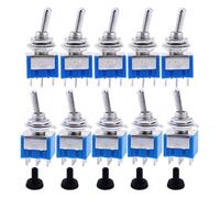 10Pcs SPDT ON-ON/ON-OFF-ON AC125V 6A Blue 2/3Positions 3/6 Pins Latching Toggle Switches MTS-102/103 MTS-202/203 NWPNLXEA(MTS-202 on-on 6pin,Without Cap)
