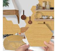 10PCS Stickers Carrelage PVC Auto-adhésifs Imperméable Étanches à l'huile pour Cuisine Salle de Bain Muraux Décors hexagonal grain de bois DIY Autocollants de Carrelage Jaune 23x20cm