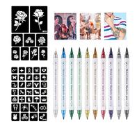 10pcs Stylo Tatouage Temporaire, Marquage de Tatouages Temporaires de la Peau avec 2 Tatouage Pochoir Set pour Enfants et Adultes, Carnaval, Halloween, Fête D'anniversaire