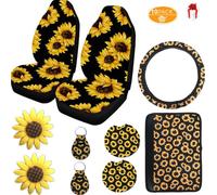 10PCS Sunflower Accessories for Car Bike Cover Front Seat Cover Backrest Pad Cover Cup Holder for Keys