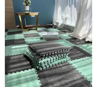 10pcs tapis de sol en mousse pelucheuse, tapis de jeu de 1 cm d'épaisseur, tapis de puzzle, tapis de carreaux de sol en mousse, tapis de tapis antidérapant doux et imbriqué (Turquoise and Grey )
