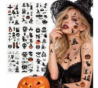 10PCS Tatouage Halloween Papier Transfert à L'eau Phosphorescent Styles | Tatouage Halloween Visage Compris Citrouilles Squelettes Fantômes Etc Tatouage Halloween Enfant Convient aux Fête et Costumes
