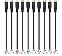 10Pièces Queue de cochon USB Type-C,28AWG 5V 3A prise USB-C vers fil nu à 4 broches,USB type C Câble d'alimentation et de données, prise USB C à souder pour les bricoleurs (25cm)