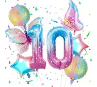 10Th Birthday Balloon Gradient Stars, 7Pcs Birthday Balloon Set With Large Foil Balloon Number 10, 40 Inch Balloons, Balloon 10 Year Decoration Birthday Flying Thanks To Helium