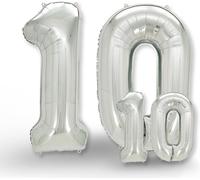 10Th Birthday Balloon - Pack Of 2 - Number 10 Balloons In Silver - 10Th Birthday Decoration For Women Or Men - Helium Inflatables - Happy Birthday - Silver Balloon Number 10