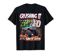 10th Birthday Monster Truck Dinosaur Crushing It Since 2016 T-Shirt