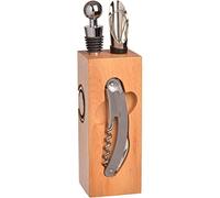 10ViN 36-1K-011 Bloc du Sommelier Bambou Beige Set de 6 Accessoires à vin Gris et Noir Acier Inoxydable et Silicone H22 x 6 x 6 cm