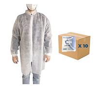 10x 10 Surblouse jetable visiteur OneProtek - Taille XL - Fermeture éclair - Blouse blanche manche longue - Poignets jersey - Polypropylène 25 gr