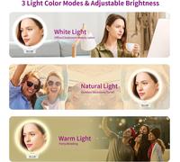 10x/1x Magnifying Table Makeup Mirror With Led Lights, Double-Sided Cosmetic Mirror With 3 Colours Lighting