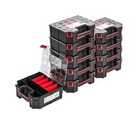 10x Boîte à outils modulée pour petites pièces - 243 x 284 x 105 mm - Boîte de rangement avec couvercle transparent, coffret de tri, boîte à outils, coffret de rangement avec compartiments amovibles