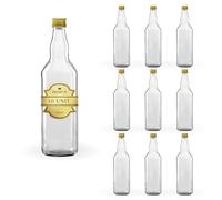 10x Bouteilles en Verre 500ml avec Bouchon à Vis Doré - Boissons Spiritueuses: Rhum, Whiskey, Gin, Tequila, Liqueurs - Élégance en Verre pour Souvenirs, Cocktails