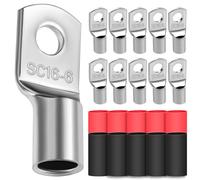 10x Cosses de câble 16mm² - Cosses tubulaires Ø trou M6 - Cosse à anneau épais en cuivre - Cosse de câble SC non isolée avec 10 gaines thermorétractables 3:1