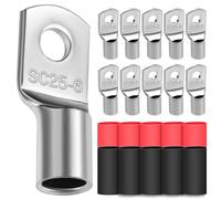 10x Cosses de câble 25mm² - Câble à trou Ø M6 - Cosse à anneau épais en cuivre - Câble SC non isolé avec 10 manchons rétractables 3:1