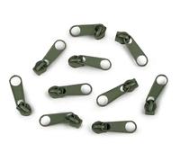 10x Curseur N°3 Non Verrouillable Pour Fermeture Éclair À Glissière Spirale Zipper Tirette Métal Idéal Jupe Vêtement, Vert Gris