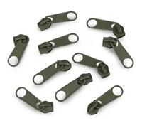 10x Curseur N°5 Non Verrouillable Pour Fermeture Éclair À Glissière Spirale Zipper Tirette Métal Idéal Jupe Vêtement, Olive Verte