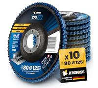 10x Disque à lamelles Ø125mm K80 pour acier/acier inoxydable - Polissage, déburrage, meulage de joints - AMBOSS Werkzeuge ZFS Disque à lamelles bleu pour meuleuse d’angle - Mop abrasif en zirconium