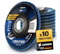 10x disque à lamelles Ø125mm pour acier / acier inoxydable - polissage, débavurage, meulage de joints - AMBOSS Werkzeuge ZFS disque à lamelles bleu pour meuleuse d’angle - Mop abrasif en zirconium