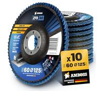 10x Disque lamelles Ø 125 mm pour acier/inox K 60 - Polissage Elimination de la rouille Ponçage des soudures d'angle - Disque à lamelles bleu Meuleuse d'angle