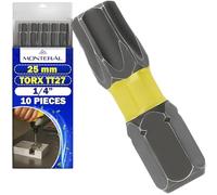 10x Embout Visseuse a Choc Torx TT27 x 25 mm et Tige Hexagonale 1/4" | Embout Torx T27 est Fabriquée en Acier Allié S2 - MONTERAL