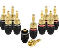 Poppstar 10x fiches Bananes Haut de Gamme (blindées), pour câbles d'enceintes (jusqu'à 6 mm²), Haut-parleurs, Hi-FI, récepteur et amplificateur AV, plaqué Or 24 carats (5X Noir, 5X Rouge)