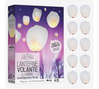 10x Lanterne Volante Blanc 50x80 - Papier Indéchirable - 100% Ignifugé - 100% Biodégradable - Sans Métal - Brûleur Inclus et Déjà