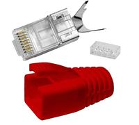 10x Lumonic 10x Connecteur réseau RJ45 Rouge I avec décharge de Traction, Aide à l'insertion & Protection Anti-pli I Fiche à sertir pour câbles réseau LAN CAT5, CAT6 et CAT7