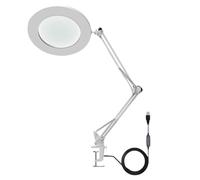 10X Magnifying Glass with Light Brightness 3 Colors Flexible Arm Workbench Light with Clip for Electronic Repair Craft Reading Model Making White (Blanche)