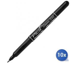 10X Pica Marché Marqueur Permanent 533 Pica Pointe F fine Mm 0,7 Noir