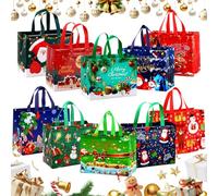 10x Sacs Cadeau de Noël en Non Tissé-Grand sacs fourre-tout de noël Robustes (32x25x17cm)|Sac Tendance de Noël Pliable Résistant à l'Eau avec Poignées Renforcées pour Emballage Rapide&Écologique