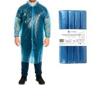 10x Surblouse jetable Imperméable OneProtek - Blouse de protection avec boutons pression, Polyéthylène recyclable, Résistante et Confortable, Conforme contact alimentaire - Taille unique, Bleu