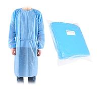 10x Surblouse Jetable Médicale Déperlante 25GSM - 100% Polypropylène Non Tissé - Taille Unique CE - Sachet de 10Pcs - Protection Catégorie Classe I - Qualité Professionnelle - Bleu - DMM-EUROPE