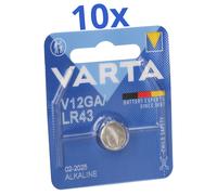 10X Varta Pile Bouton Électronique V 12 GA LR 43 Alkaline 1,5 V 1 Pièce Blister