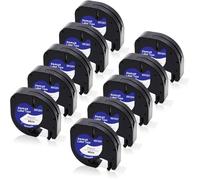 10x XemaX Ruban Compatible pour Letra Ruban Étiquette 91201 91221 S0721660 S0721660 D'étiquetage 12mm x 4m Noir sur Blanc Bande Adhésif pour LT-100H 100T XR 2000 200B Étiqueteuse