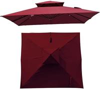 10'x10' Parasol De Patio Carré Auvent Remplacement 2 Niveaux Couverture Supérieure Roma Cantilever Housse De Parapluie Remplacement 8 Côtes Marché Parasol Tissu Uv30, Burgundy, 300x300cm