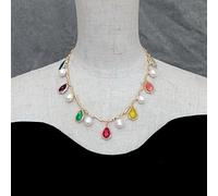 10x12mm Cultured White Rice Pearl Jade Quartz Fluorite Drop Necklace 12x17mm Gemstone Charm Pendant Necklaces