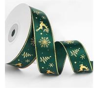 10Yards Bronzing Ribbons Printed Polyester For Bow Box Packaging Tape Diy Decoration Crafts 25mm(3Dark Green ribbon)